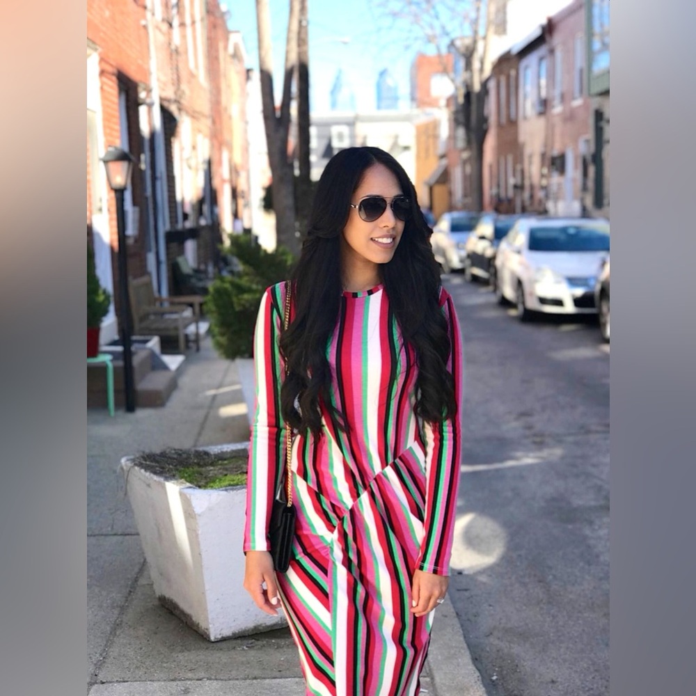 Zara Multicolor Striped Long-Sleeved Midi Dress